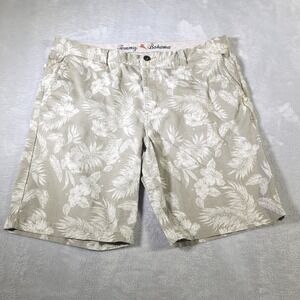 Tommy Bahama Shorts Mens 37 Green Tropical Floral Corduroy Casual Summer